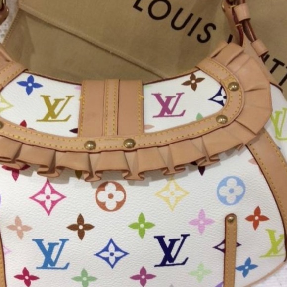 White Multicolor Canvas Monogram Bag - Picture 3 of 11